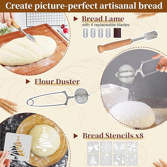 Banneton Bread Proofing Basket Set, 9" Round & 10" Oval Sourdough Bread Baking Supplies, Sourdough Starter Kit, Bread Making Tools Gift Set for Beginner Professional Bakers