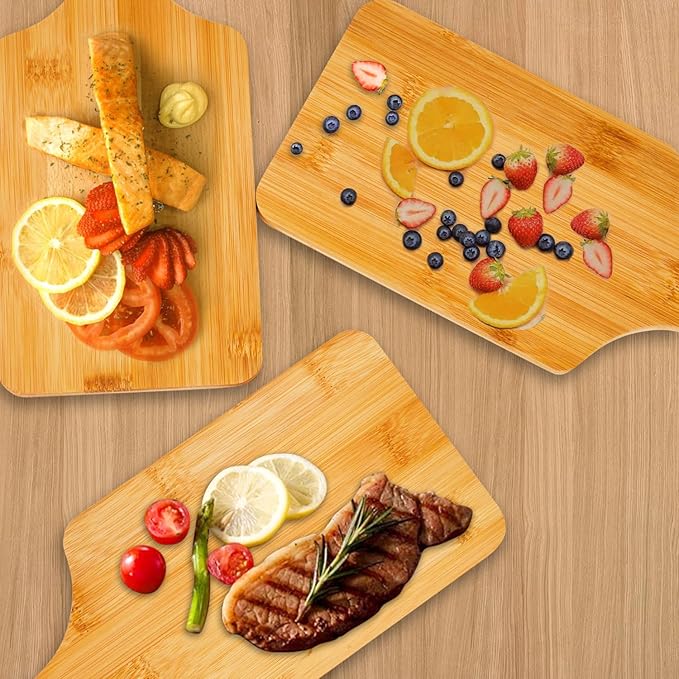 12 Pcs Bamboo Cutting Board Bulk 11x5 Inch Charcuterie Boards with Handle Wood Engraving Serving Board Kitchen Chopping Boards Crafts for Pizza, Bread, Cheese, Charcuterie, Fruit, Vegetables