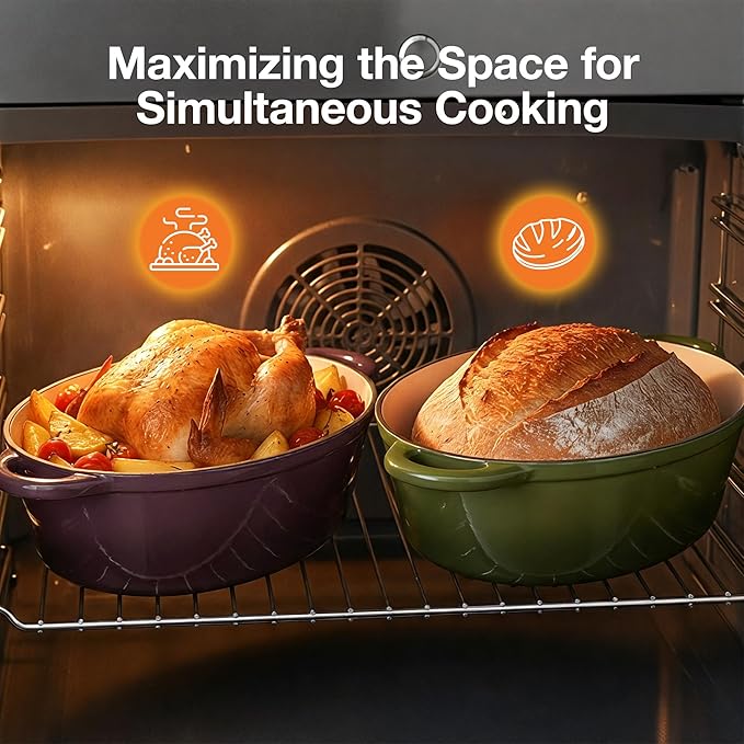 Oval Dutch Oven for Bread Baking, 4.5 Quart Non Stick Enameled Cast Iron Dutch Oven Pot with Lid, Oven Safe Oval Casserole with Lid up to 500°F for Baking, Braising, Stews, Roasting, Fig