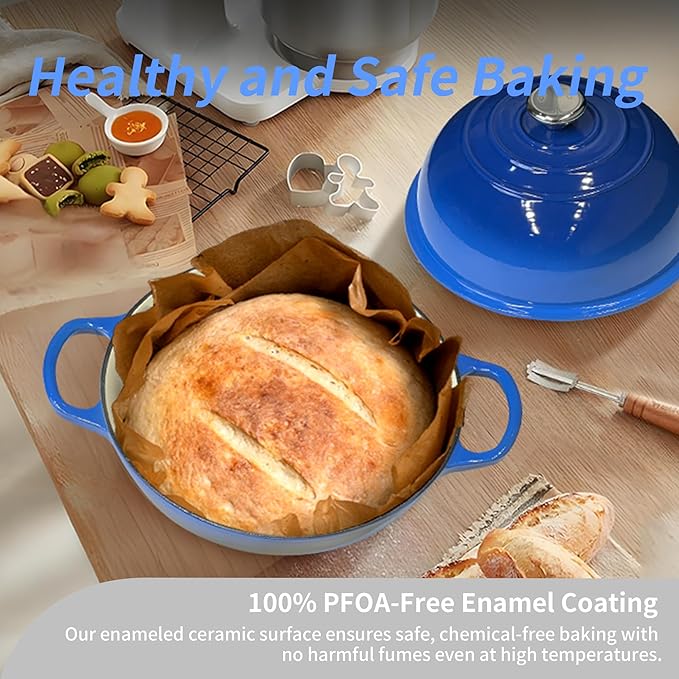 Bread Dutch Oven for Sourdough Bread Baking – Cast Iron Dutch Oven Pot with Lid, Enameled Bread Baker, 6 Quart/26cm Blue
