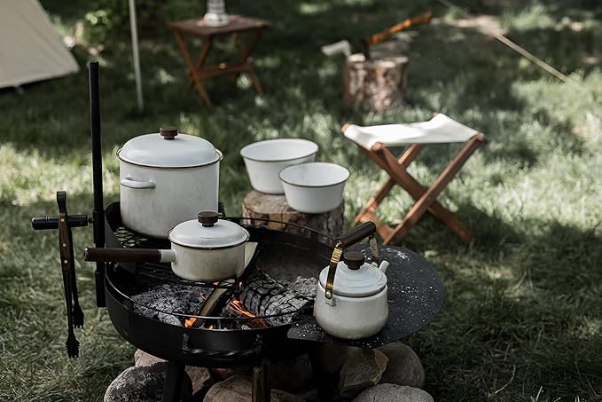 Barebones Enamel Mixing Bowl Set - Mixing Bowls, Salad Bowls, and Serving Bowls - Camping Dishes and Kitchen Essentials (Eggshell)