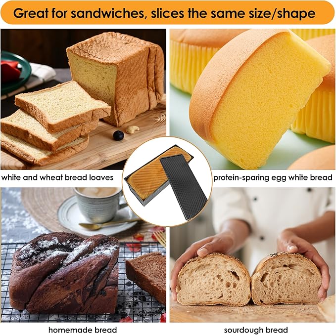 2-Pack Black 13inch Pullman Loaf Pan with Lid, Premium Non-Stick Coating Bread Pan, PFTE and PFOA-Free, Safe and Healthy Baking for Homemade Bread with Family-sized