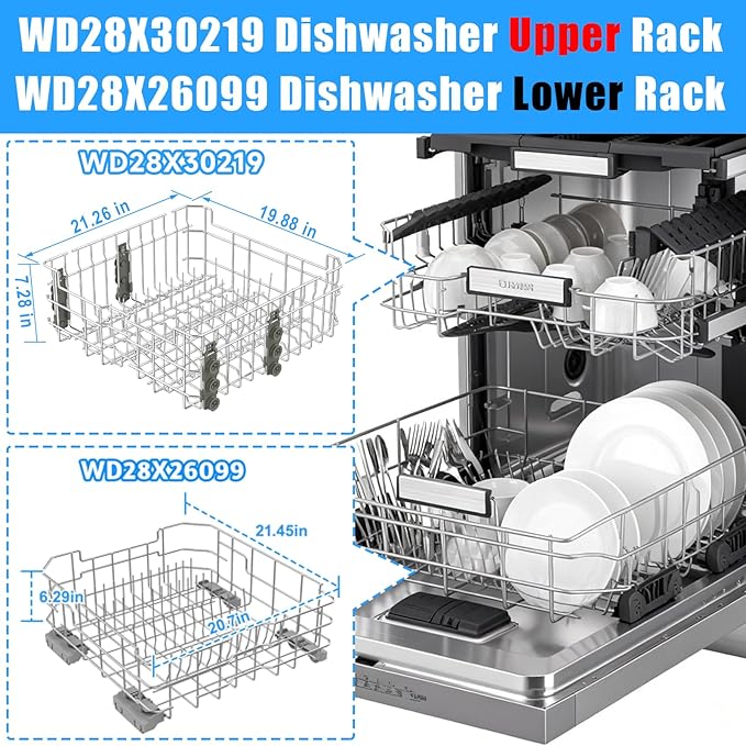 UPGRADED WD28X30219 Dishwasher Upper Rack-SS304 Compatible with General Electric GE Hotpoint Dishwasher Replacement Parts WD28X24397 WD28X23156 WD28X24421 WD28X25190 WD28X26104 Upper Dishrack Assembly