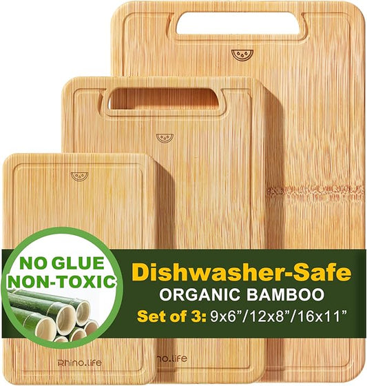 Glue free and Non Toxic, Totally Organic non toxic cutting board Bamboo Cutting Boards set(3 pack) For Kitchen, Non-solid Wood Cutting Board, Chopping Board with Juice Groove