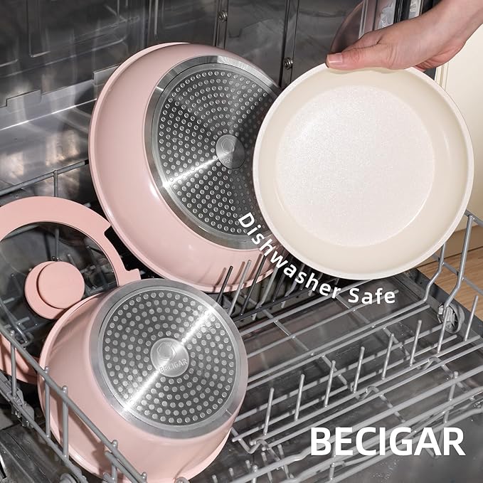 8PCS Ceramic Cookware,Nonstick Ceramic Pan, Removable Handle Pots and Pans Set, Stackable Pan Set, Nonstick Pots and Pans Set Non Stick pot(Pink)