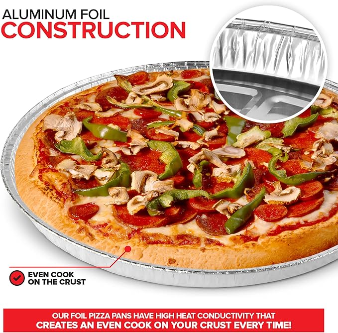 Stock Your Home 12 Inch Aluminum Pizza Pans Disposable (12 Pack) Round Foil Focaccia Pan for Individual Personal Pizzas, Giant Size Chocolate Chip Cookie Cake Tin, Large Serving Trays, Platter Tray