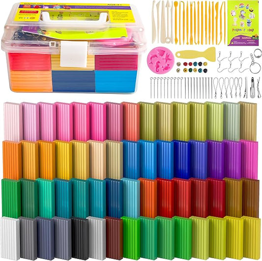 Polymer Clay 60 Colors, Modeling Clay for Kids Oven Baked Model Clay Non-Sticky with Sculpting Tools DIY Starter Kits,and Accessories
