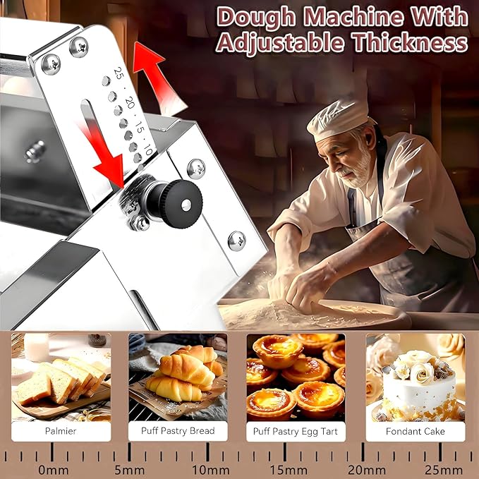Commercial Dough Sheeter Machine, Reversible Puff Pastry Sheeter and Fondant Roller, Manual Dough Roller, Adjustable Thickness 0-25mm, Folding Dough Sheeter for Bakeries, Pastries,90 * 40cm