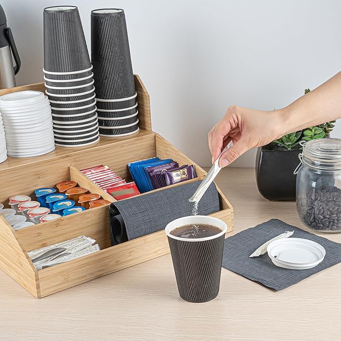 Restaurantware-15 x 14.25 x 9.25 Inch Coffee Condiment Organizer, 1 Countertop Tea Station Organizer - 3 Shelf, Heavy-Duty, Bamboo Coffee Bar Holder, For Breakrooms, Offices, or Homes,
