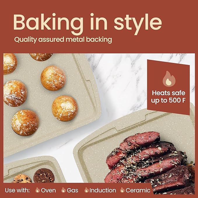 Bakken Swiss - Bakeware Set – 6 Piece – Stackable, Deluxe, Non-Stick Baking Pans for Professional and Home Cooking – Carbon Steel, White Stone Coating