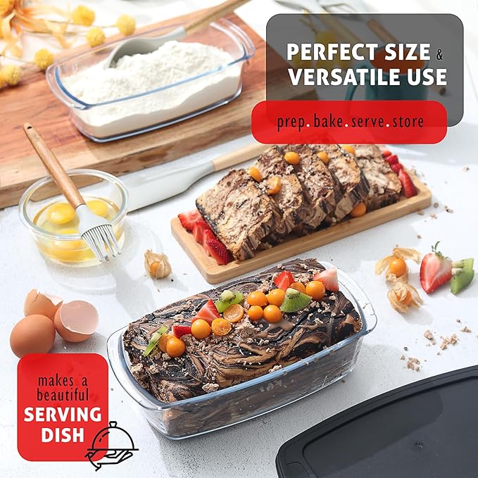 Nestl Set of 6 Glass Bread Loaf Pans for Baking Bread Glass Food Storage Containers with Lids, Glass Baking Dishes for Oven, Pound Cake Pan 1.9 Quart