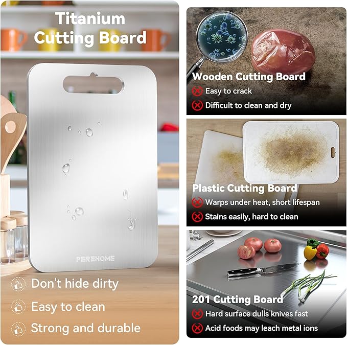 Titanium Cutting Board for Kitchen Set of 3, Cutting Board Double Sided Food Grade, 2026 Upgrade Chopping Boards with Handle for Meats, Fruits, Vegetables, Dishwasher Safe, Gifts Ideas for Women Men
