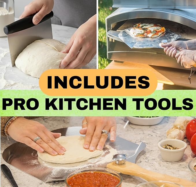 Round Pizza Stone for Oven 16 inch - Large Pizza Stone for Grill with Handles, Metal Pizza Peel & Steel Dough Cutter Tool - Baking Stone for Bread - Oven Stones - Pizza Making Set