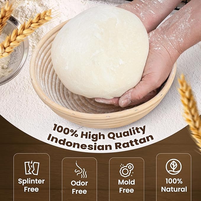 Casa Crest Sourdough Bread Baking Kit - Includes 1 Oval and 1 Round Banneton Basket for Proofing and Rising, Bowl Scraper, Cookbook, Liners, and Tools - Accessories and Supplies for Adults