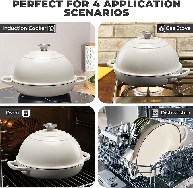 Enameled Cast Iron Bread Oven for Sourdough, Dutch Oven for Bread Baking with Lid, Dutch Oven Bread Pan, 6 Qt, White