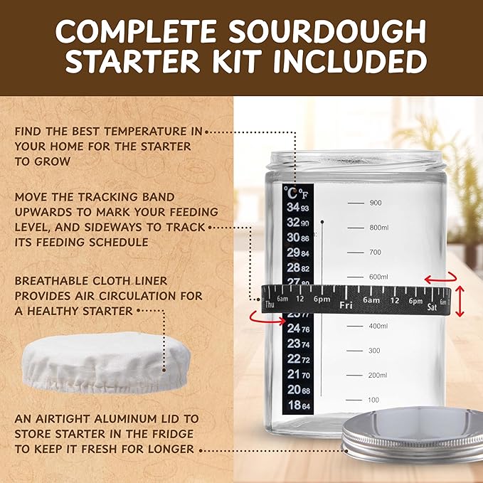 Master Baker Sourdough Starter Kit, All-Inclusive Set with Dutch Oven for Bread Baking, Banneton Proofing Basket, Sourdough Starter Jar & Tons of Baking Supplies