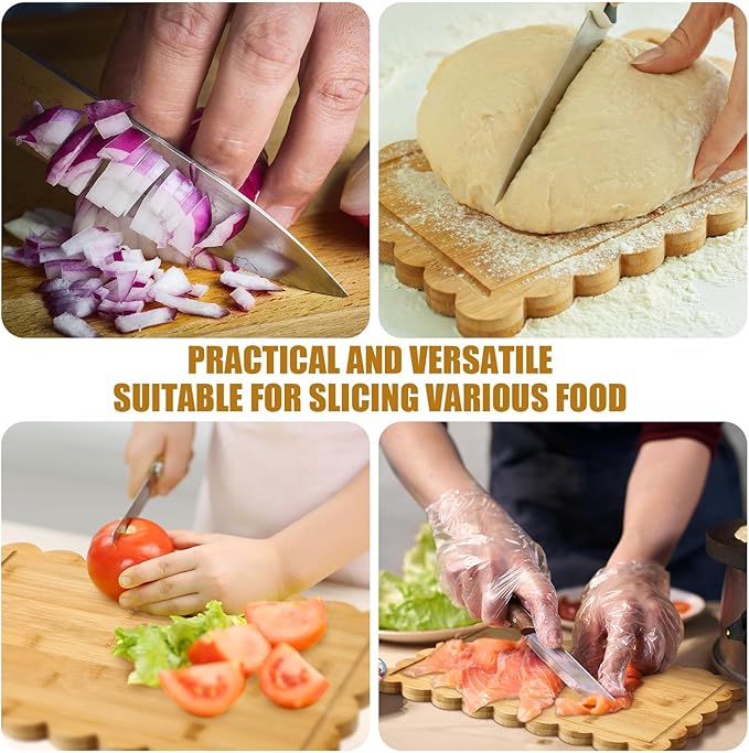 3 Pcs Bamboo Wood Scalloped Cutting Boards for Kitchen with Juice Groove Blank Wood Charcuterie Tray for Snack Cheese Appetizers Grazing Platter Engraving Gift Crafts Rustic Wall