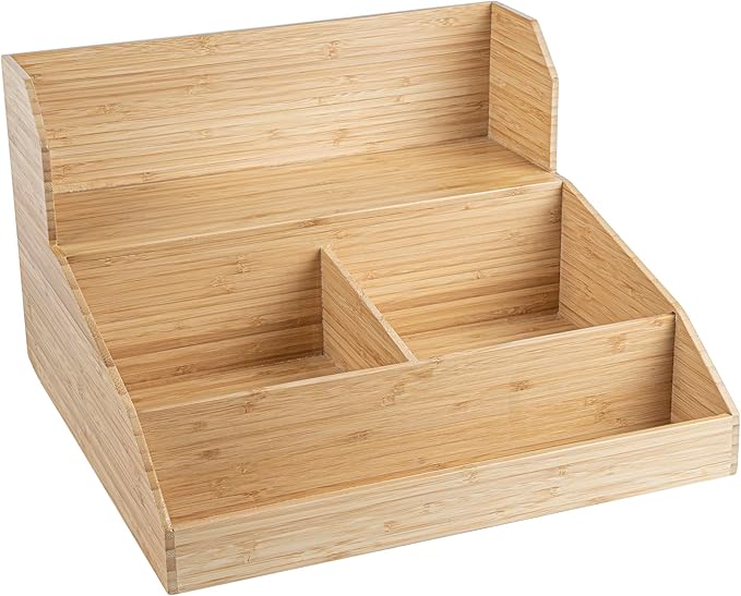 Restaurantware-15 x 14.25 x 9.25 Inch Coffee Condiment Organizer, 1 Countertop Tea Station Organizer - 3 Shelf, Heavy-Duty, Bamboo Coffee Bar Holder, For Breakrooms, Offices, or Homes,