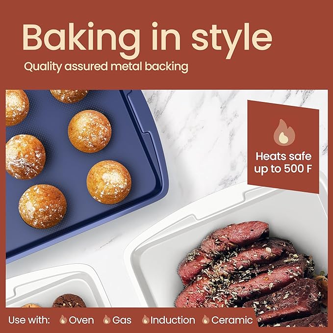 BAKKEN 6-Piece Kitchen Baking Pan Set - Royal Blue Color with Gray Ceramic Nonstick Coating, Commercial Grade Carbon Steel Bakeware, Baking Essentials, PFOA, PFOS, PTFE Free, Oven Safe (Up To 450° F)