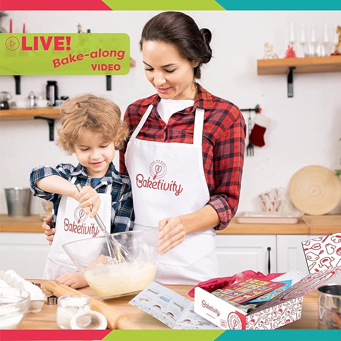 Baketivity Kids Baking Set, Meal Cooking Party Supply Kit for Teens, Real Fun Little Junior Chef Essential Kitchen Lessons, Includes Pre-Measured Ingredients (Baketivity Kit, Snowball)