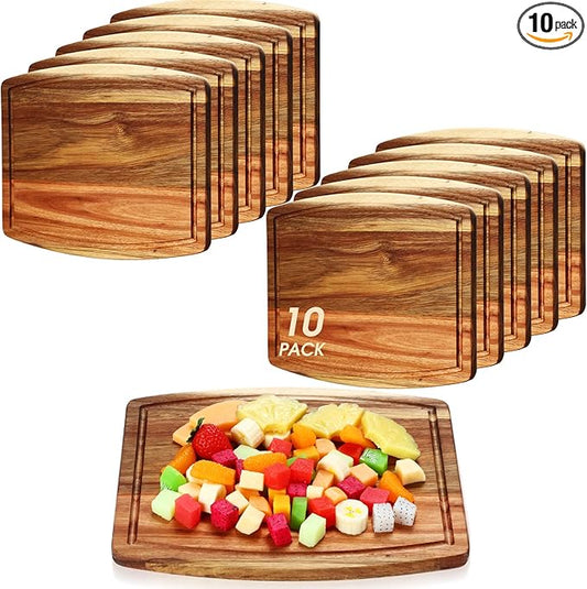 Kigley 10 Pcs Acacia Wood Cutting Boards Bulk for Laser Engraving Wooden Dinner Plates with Groove Chopping Charcuterie Board Carving Tray for Holiday Housewarming Party Gifts (10 x 12 Inch)