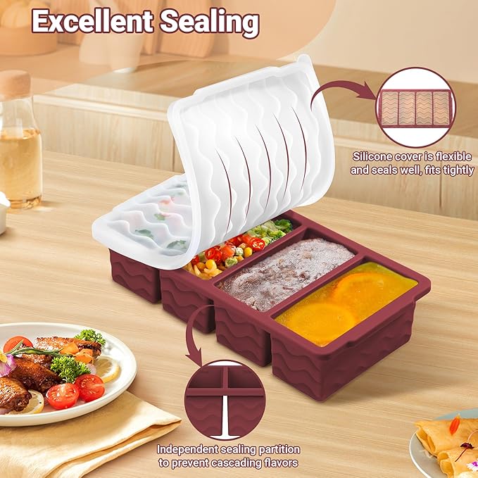 Doasuwish Silicone Freezer Tray for Soup Sauce Cube 2Pcs (Burgundy)