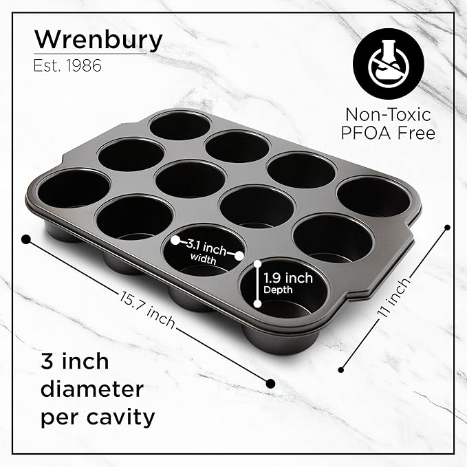 Wrenbury Pro Mini Cheesecake Pan - Nonstick Carbon Steel, Removable Bottom, 12 Cup, 3-Inch, Easy Clean, PFOA-Free
