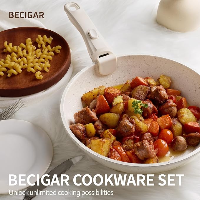 23PCS Ceramic Pots and Pans Set,Nonstick, Removable Handle Pots and Pans Set, Stackable Pan Set, Ceramic Nonstick Pan Non Stick for Easy Cooking