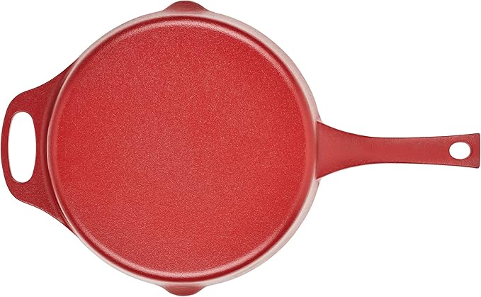 Rachael Ray NITRO Cast Iron Frying Pan/Skillet with Helper Handle and Pour Spouts, 10 Inch, Red