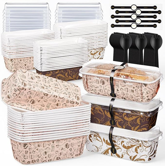 60 Pcs 6.3 x 2.1 x 2.1 Inches Paper Loaf Pan Disposable Paper Baking Pan with Lids for Cake Bread Oven Loaf Bakery Holiday Wedding Halloween Christmas Thanksgiving Gifts
