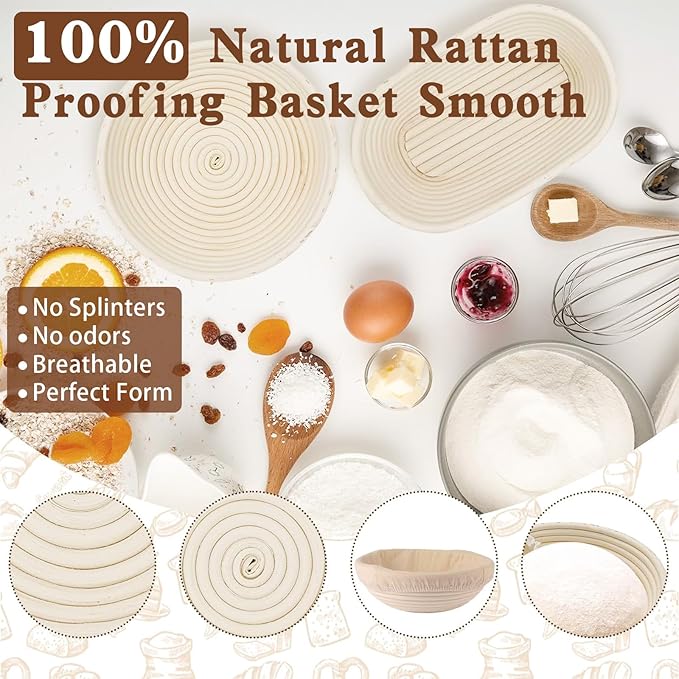 Complete Sourdough Baking Kit with Proofing Baskets, Starter Jar & Tools – All-in-One Bread Making Kit for Beginners & Artisan Sourdough Bread Baking Supplies with Bread Lame, Scrapers & Bags