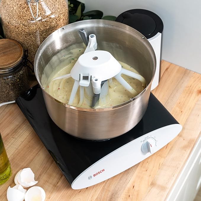 Bosch Universal Plus Stand Mixer with Stainless Steel Bowl with NutriMill Dough Hook Extender Bundle- Black 500 Watt