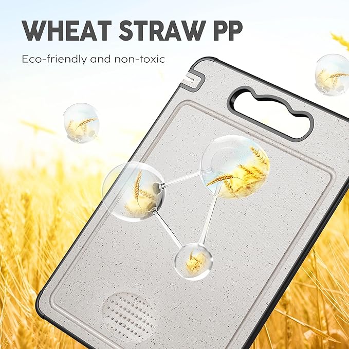 Double Sided Titanium& Wheat Straw Cutting Board, 16"*11" Non Toxic Lightweight Chopping Board, Separately Handle Meat and Vegetables, Dishwasher Safe, Scratch Resistant Mesh Design