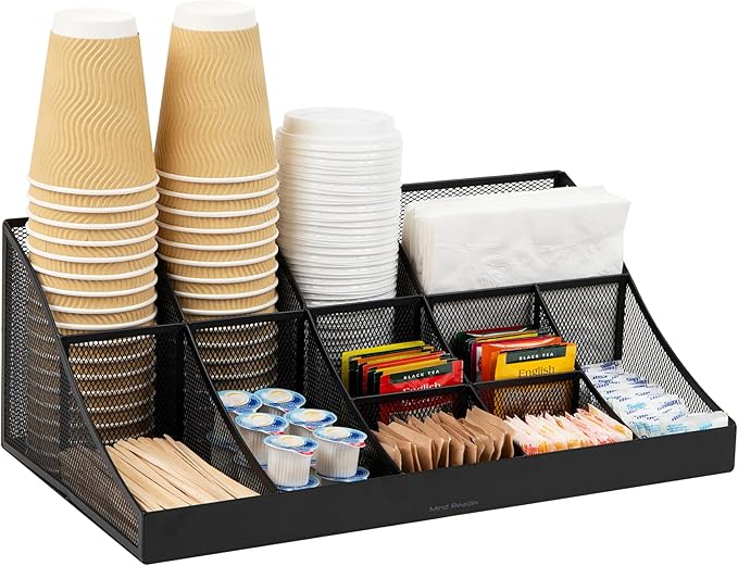 Mind Reader Countertop Organizer, 2-Tier Office Breakroom Supply Caddy, Metal Mesh, Black