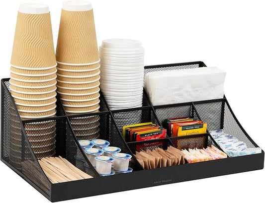 Mind Reader Countertop Organizer, 2-Tier Office Breakroom Supply Caddy, Metal Mesh, Black