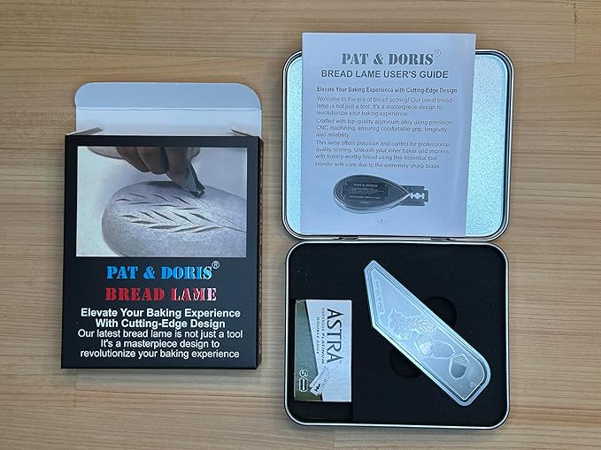 pat & doris Sourdough Bread Lame Dough Scoring Tool – CNC Aluminum Alloy Handle, Stainless Etched Side Plates, Magnetic Blade Storage