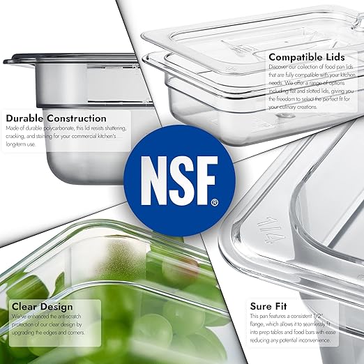 CURTA 6-Pack 1/4 Size 2.5" Deep NSF Polycarbonate Food Pans | Dishwasher & Freezer Safe Clear Container for Prep Tables, Buffet, Salad Bar, Commercial & Home Kitchen