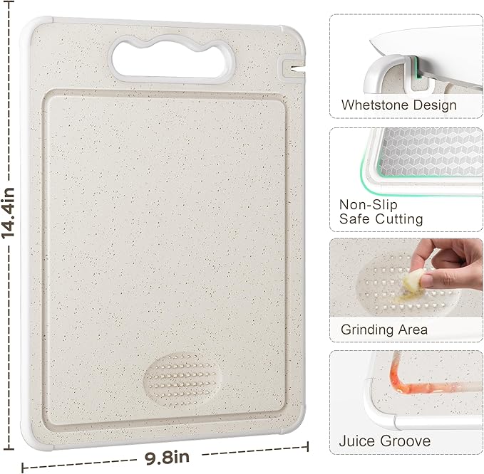 Double Sided 304 Stainless Steel & Wheat Straw Cutting Board, 14.4"*9.8" Non Toxic Lightweight Chopping Board, Separately Handle Meat and Vegetables, Dishwasher Safe, Scratch Resistant Mesh Design