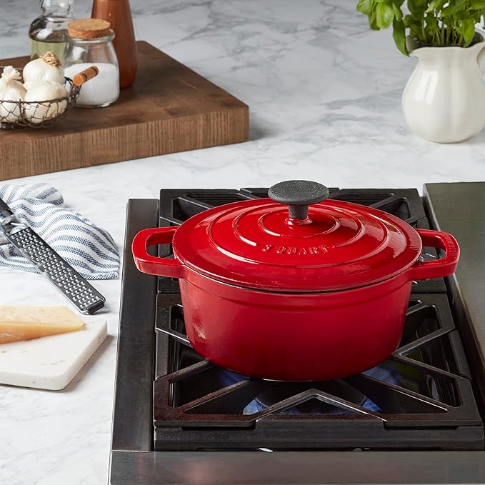 Smith & Clark 3-Quart Enameled Cast Iron Dutch Oven Pot with Lid, Red