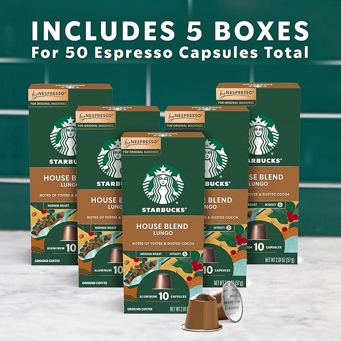 Starbucks by Nespresso Original Line,House Blend,Medium Roast Coffee,10-Count Espresso Pods (Pack of 10)