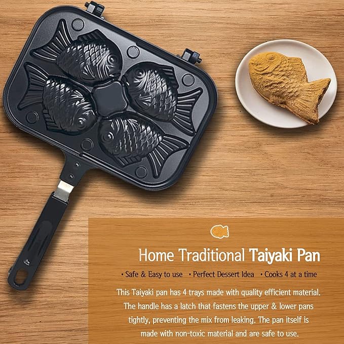 Waffle Maker,Taiyaki Fish Shape Cake Non Stick Bakeware Double Baking Pan Waffle Baking with Anti Scalding Handle Japanese Taiyaki Making Machine