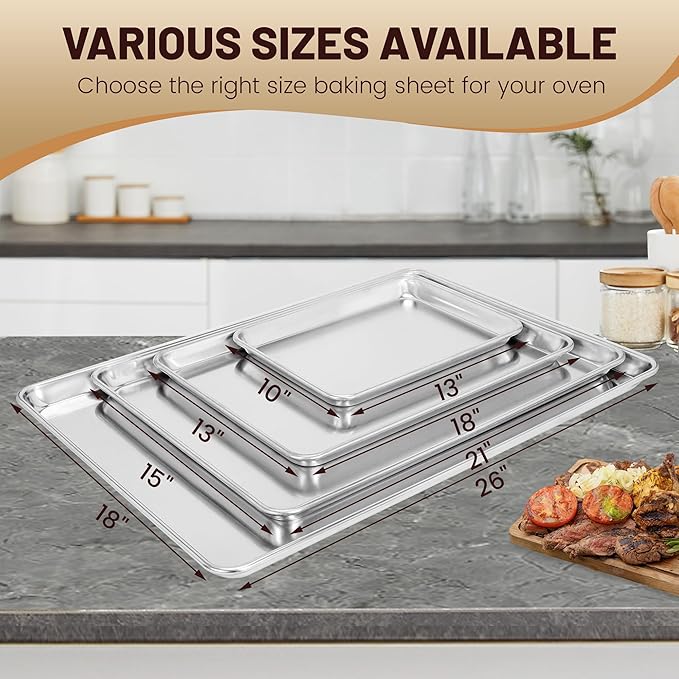 6 Pack Half Size Baking Sheet Pan Aluminum Commercial Pan for Oven Freezer Bakery Hotel Restaurant 18" × 13"