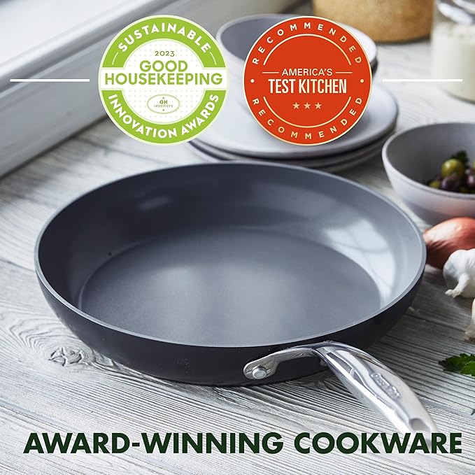 GreenPan Valencia Pro Ceramic Nonstick 11” Frying Pan Skillet, Hard Anodized PFAS-Free Cookware, Induction Ready, Compatible on All Cooktops, Eggs & Omelets, Dishwasher Safe, Oven Safe to 600F, Gray