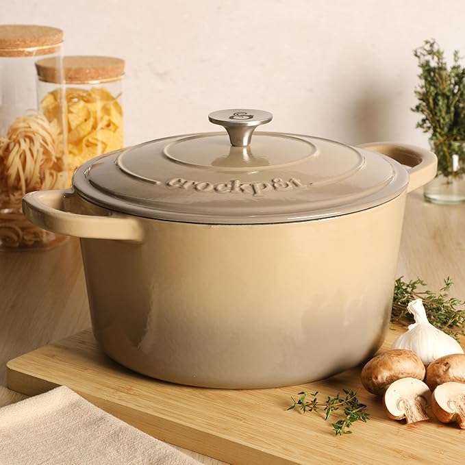 Crock Pot Artisan 7-Quart Round Cast Iron Dutch Oven Pot With Lid - Gradient Taupe