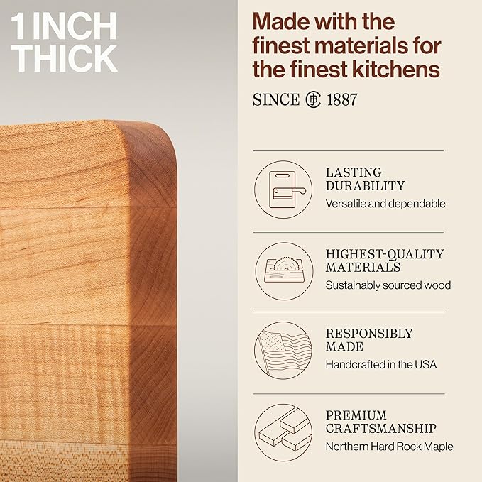 John Boos Chop-N-Slice Series Rectangular Maple Cutting Board, 16" x 10" x 1", 4.5 lb – Reversible Edge-Grain Butcher Block, Made in the USA