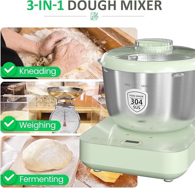 Electric Dough Maker with Ferment & Weighing Function, 5.2QT Dough Mixer with 304 Stainless Steel Bowl, Flour Kneading Machine for Pizza Bread Maker, Microcomputer Timing, Face-up Touch Panel