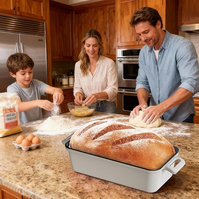 9x5 Enameled Cast Iron Loaf Pan with Lid – Bread Pan for Sourdough, Cake, Meatloaf, Even Heat, Nonstick, Easy to Clean, 2 Piece Set