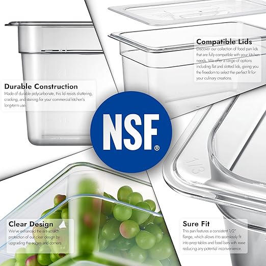CURTA 6-Pack 1/3 Size 6" Deep NSF Polycarbonate Food Pans | Dishwasher & Freezer Safe Clear Container for Prep Tables, Buffet, Salad Bar, Commercial & Home Kitchen