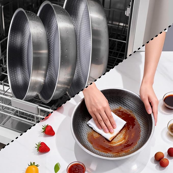 3-Piece Stainless Steel Pan Set with Detachable Handle, Oven Safe Cooking Pan, Multiple Sizes Skillets (10,11,12.5 inch), Induction & Cooktop Compatible Frying Pan