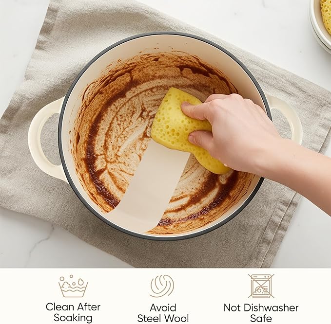 6 Quart Dutch Oven Pot with Lid, Non Stick Enameled Cast Iron Dutch Oven for Bread Baking, Heavy-Duty, Oven Safe Ceramic Cookware Up to 500°F for Baking, Braising, Stews, Roasting, Beige